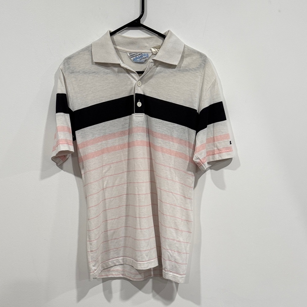 VTG Adidas Men's Polo Shirt - White, Pink, and Black